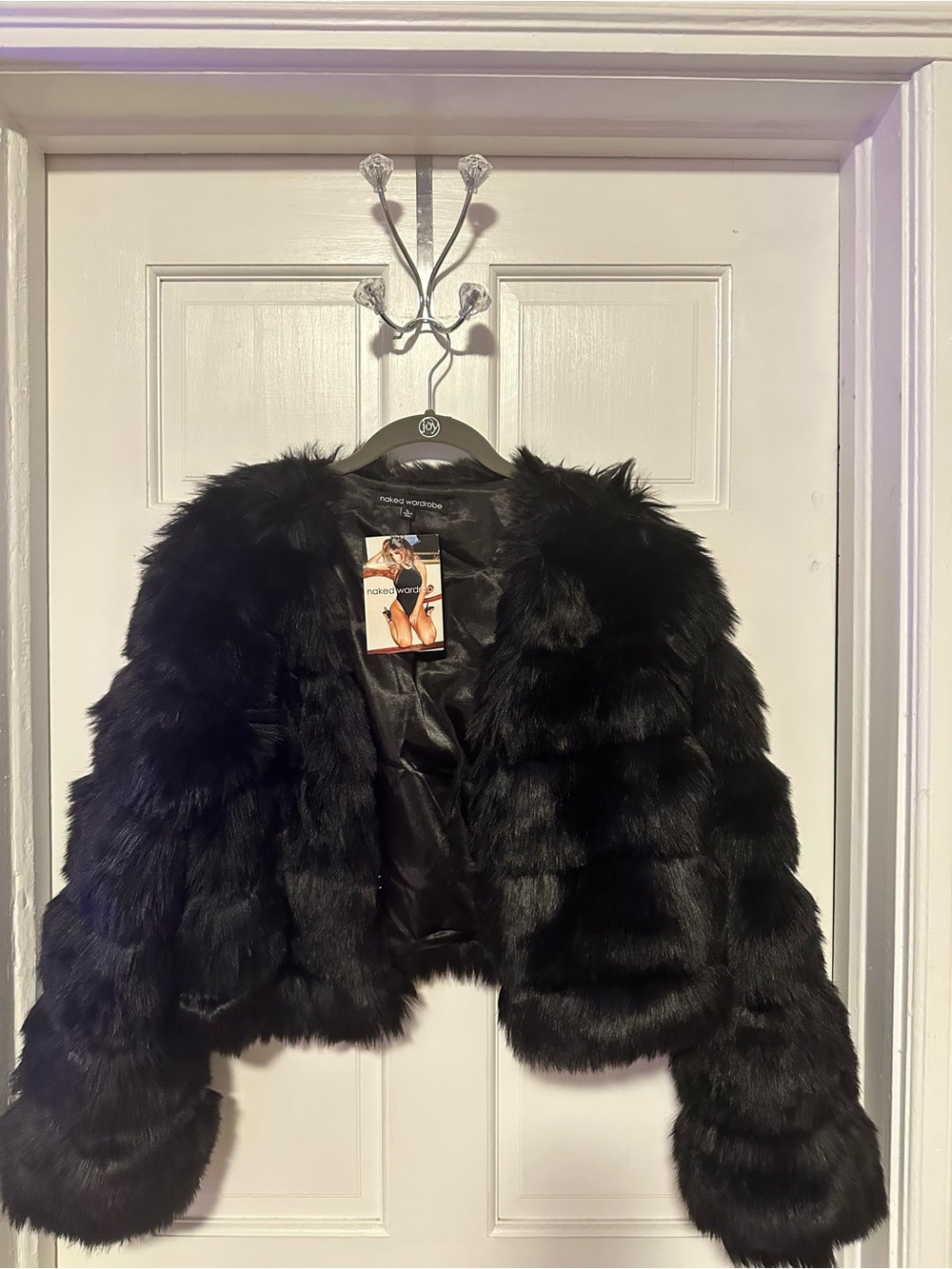 Naked Wardrobe Black Faux Fur Cropped Jacket